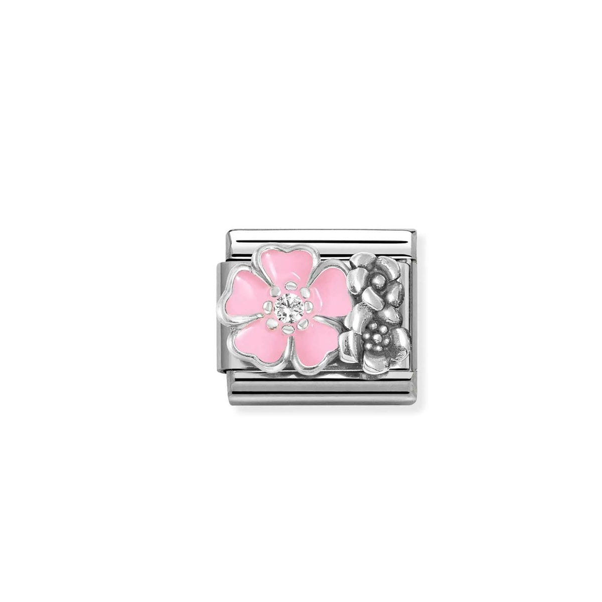 Composable Classic Link 330325/02 Flowers with Pink Enamel in 925 Silver & CZ