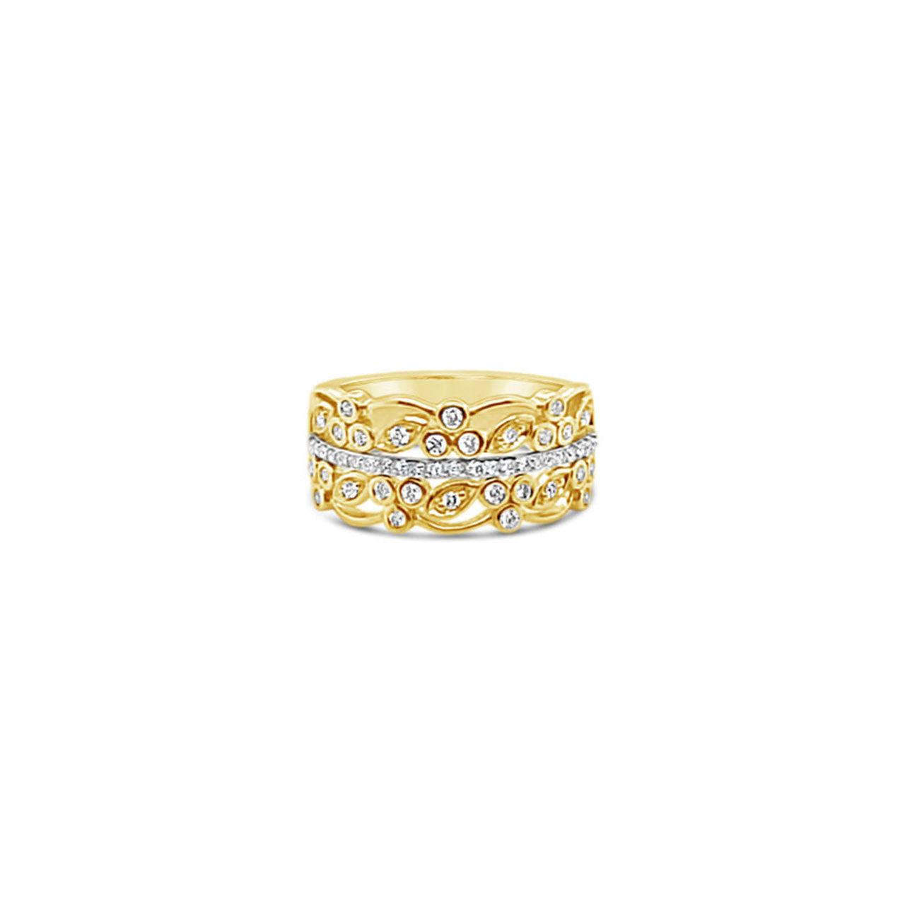 9k Yellow & White Gold Multi Stone Diamond Filigree Cocktail Ring - Jamies Jewellers