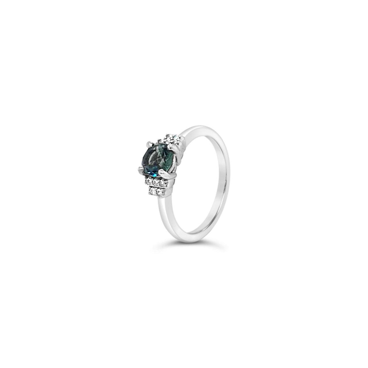 14k White Gold Teal Sapphire & Diamond Ring - Jamies Jewellers