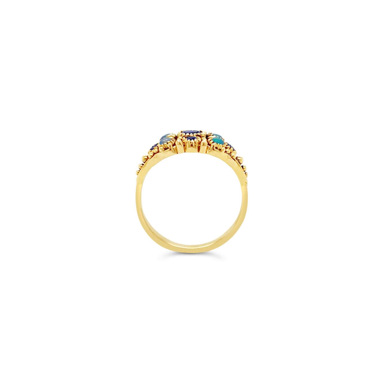9k Yellow Gold Sapphire & Opal Antique Style Cluster Ring - Jamies Jewellers