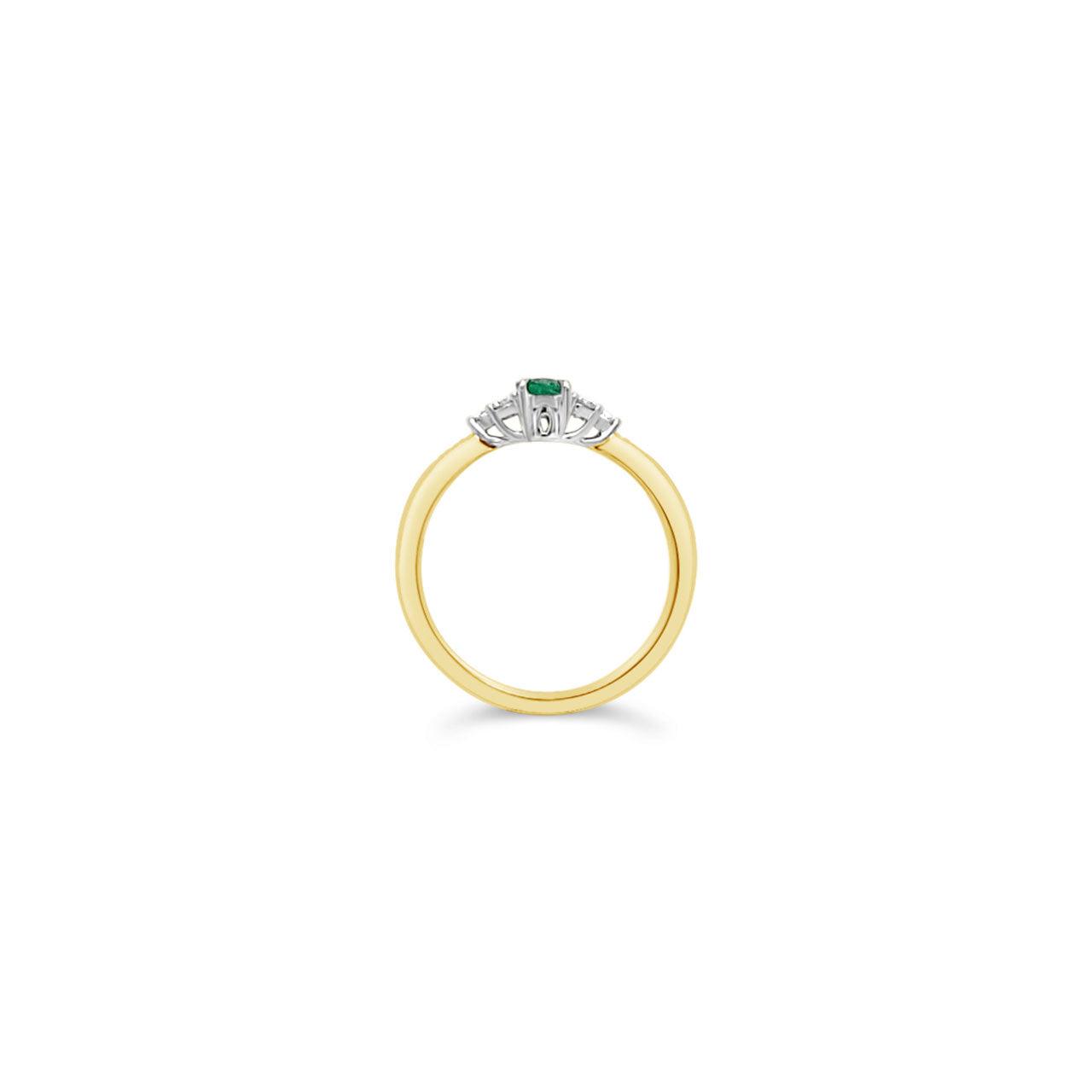 9k Yellow & White Gold Emerald & Diamond Dress Ring