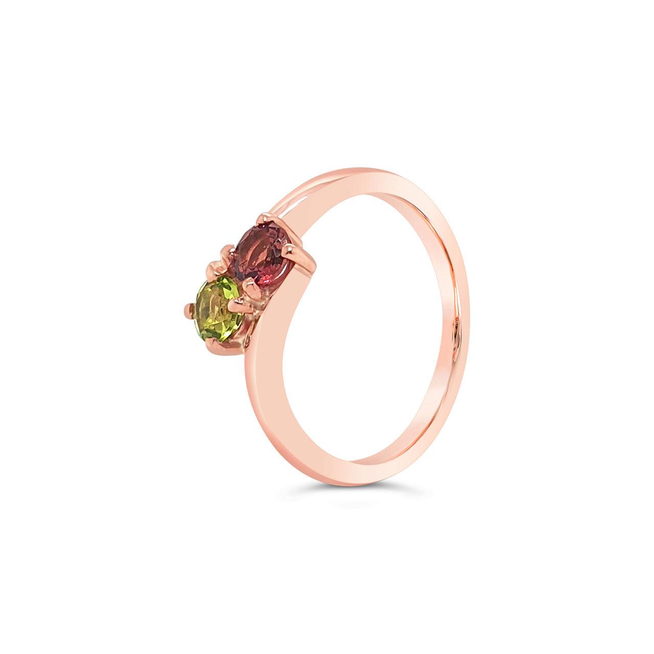 9k Rose Gold Peridot & Pink Tourmaline Dress Ring - Jamies Jewellers