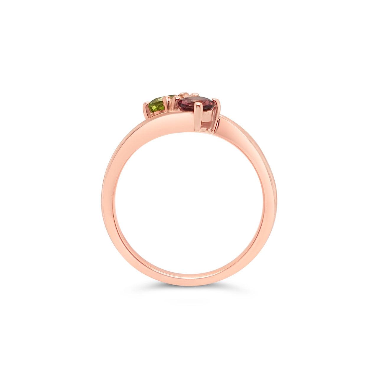 9k Rose Gold Peridot & Pink Tourmaline Dress Ring - Jamies Jewellers