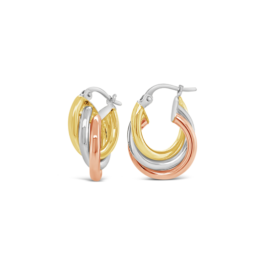 9k Tri Tone 3 Tube Hoop Earrings