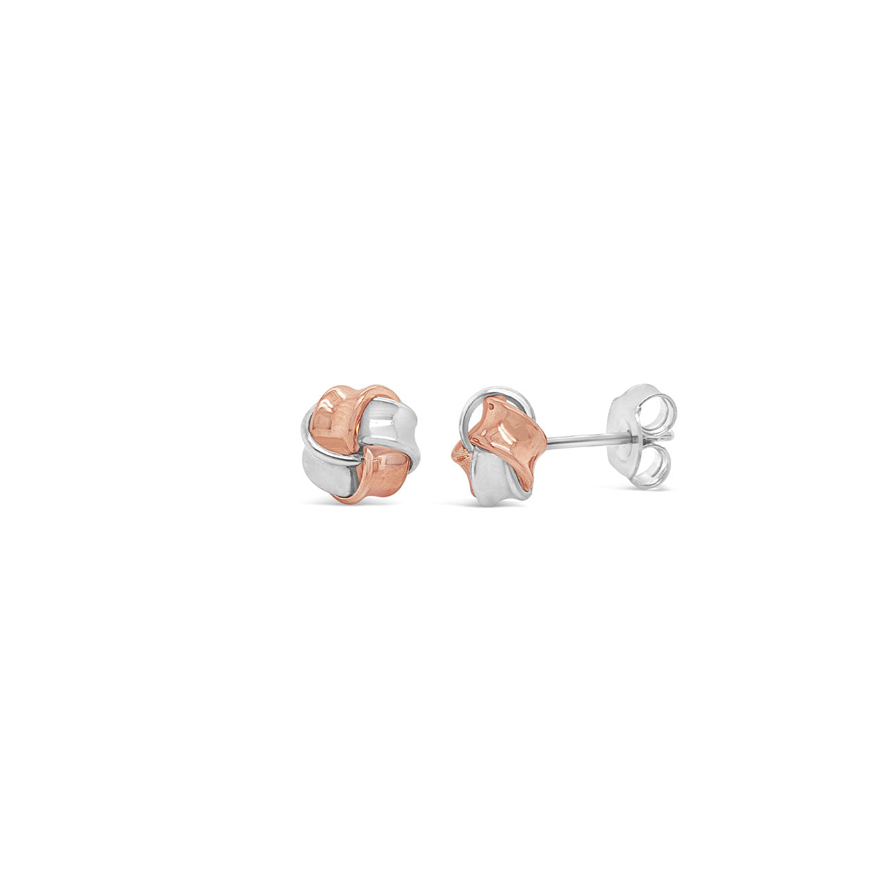 9k Rose Gold & Sterling Silver 2 Fold Twisted Knot Stud Earrings