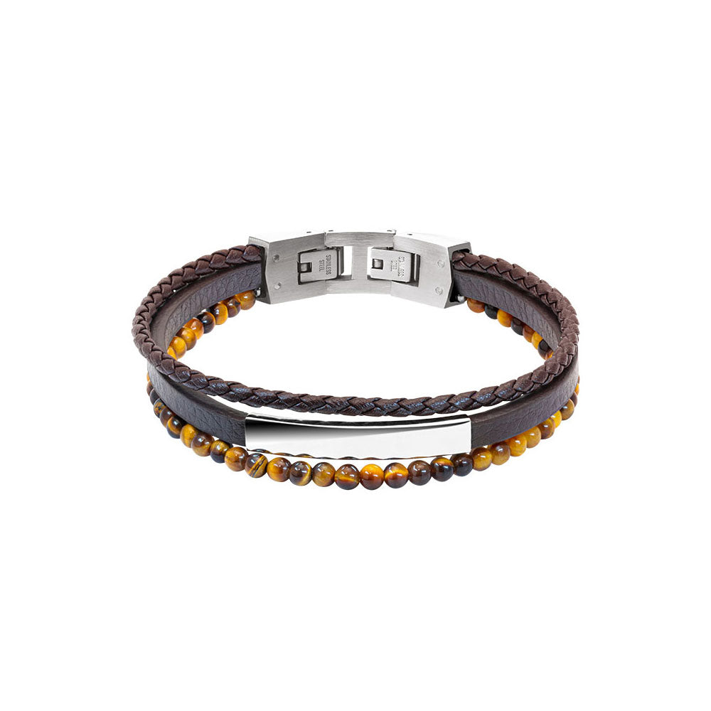 Steel & Brown Leather Bracelet