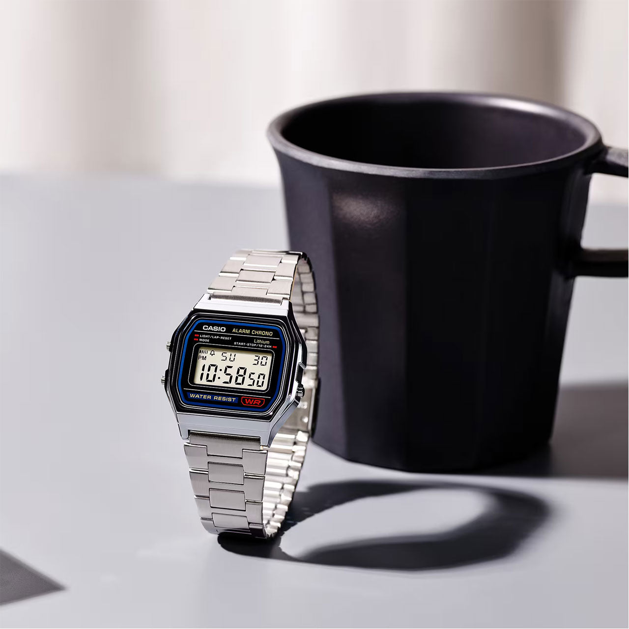 Casio Vintage Mens Digital in Steel & Black Watch