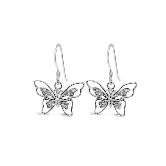 Sterling Silver Medium Butterfly Drop Earrings
