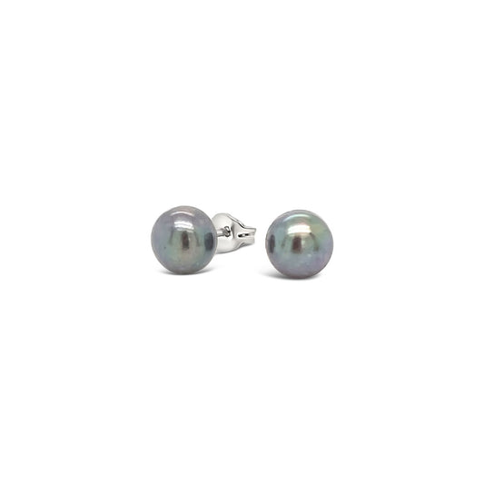 Sterling Silver 7mm Dyed Black Button Fresh Water Pearl Stud Earrings