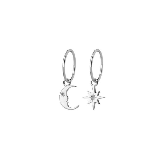 Sterling Silver Crescent Moon & Star Sleeper Earrings
