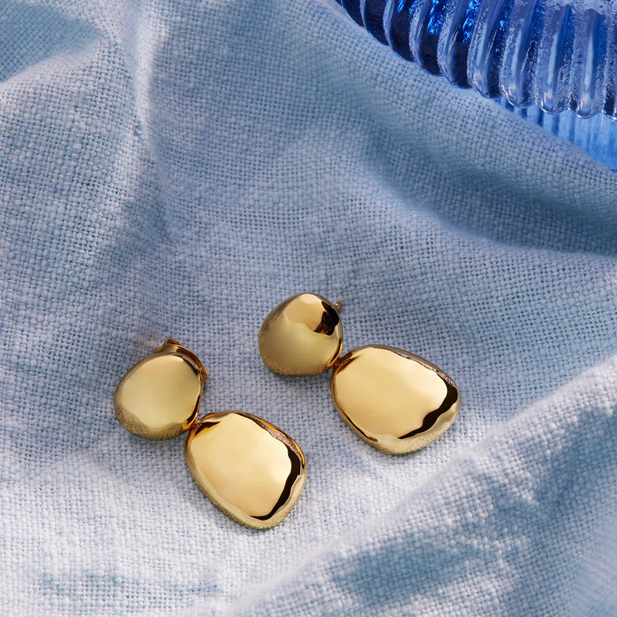 Double Pebblet Stud Earrings -  Gold Plated