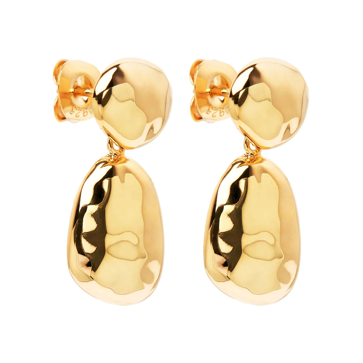 Double Pebblet Stud Earrings -  Gold Plated