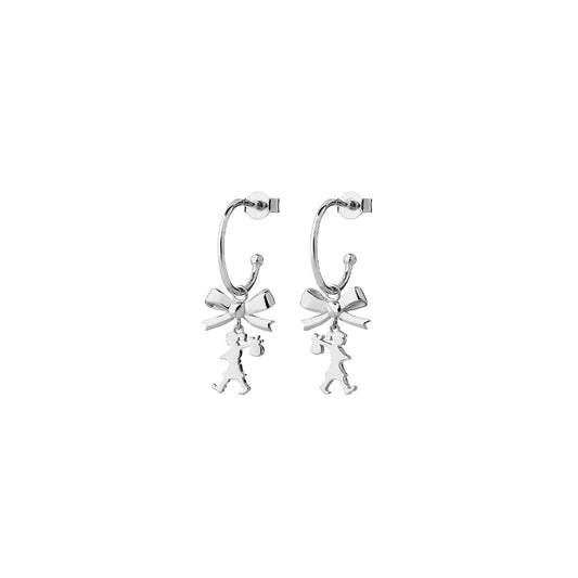 Sterling Silver Mini Girl with a Bow Hoop Earrings