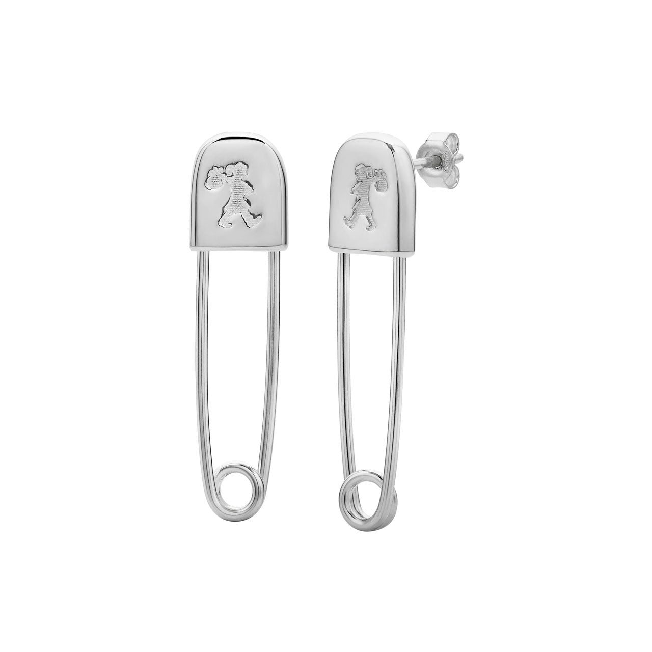 Sterling Silver Runaway Safety Pin Stud Earrings