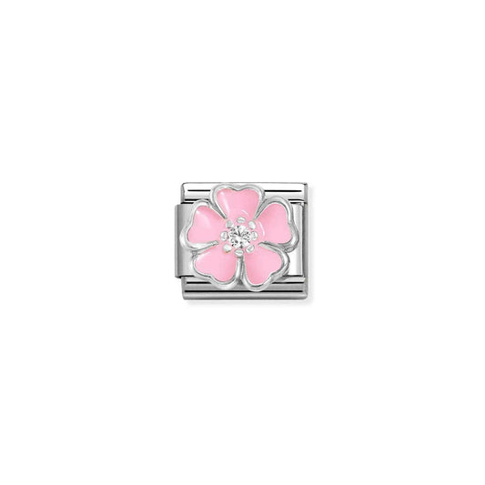Composable Classic Link 330321/14 Pink Flower Enamel In 925 Silver & CZ - Jamies Jewellers
