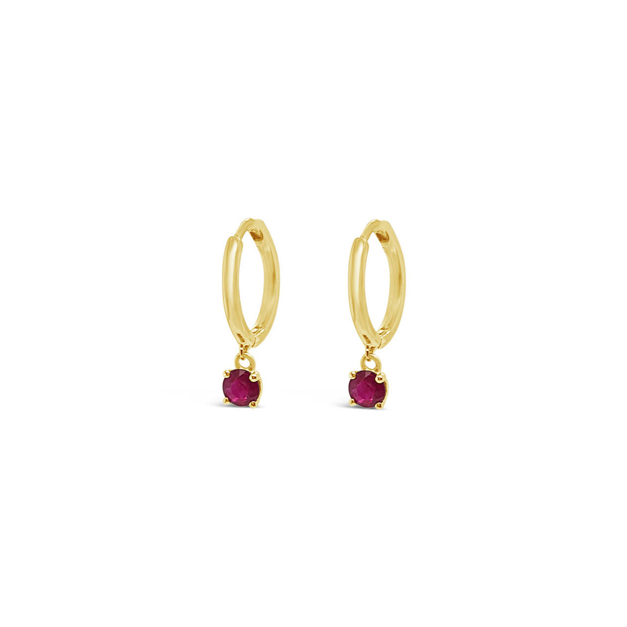 9k Yellow Gold Ruby Drop Huggie Earrings