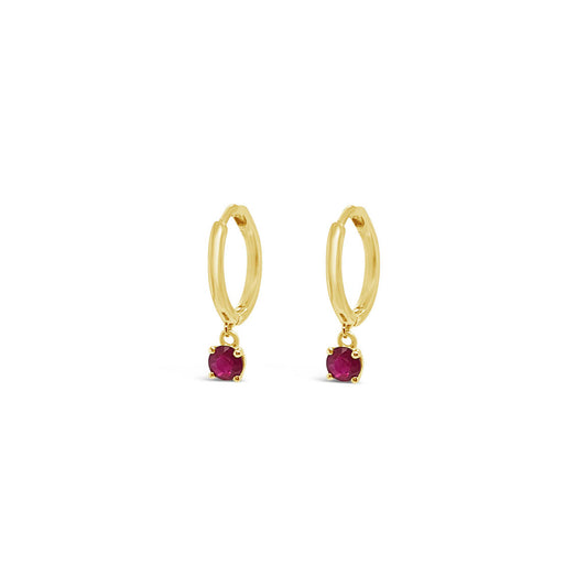 9k Yellow Gold Ruby Drop Huggie Earrings