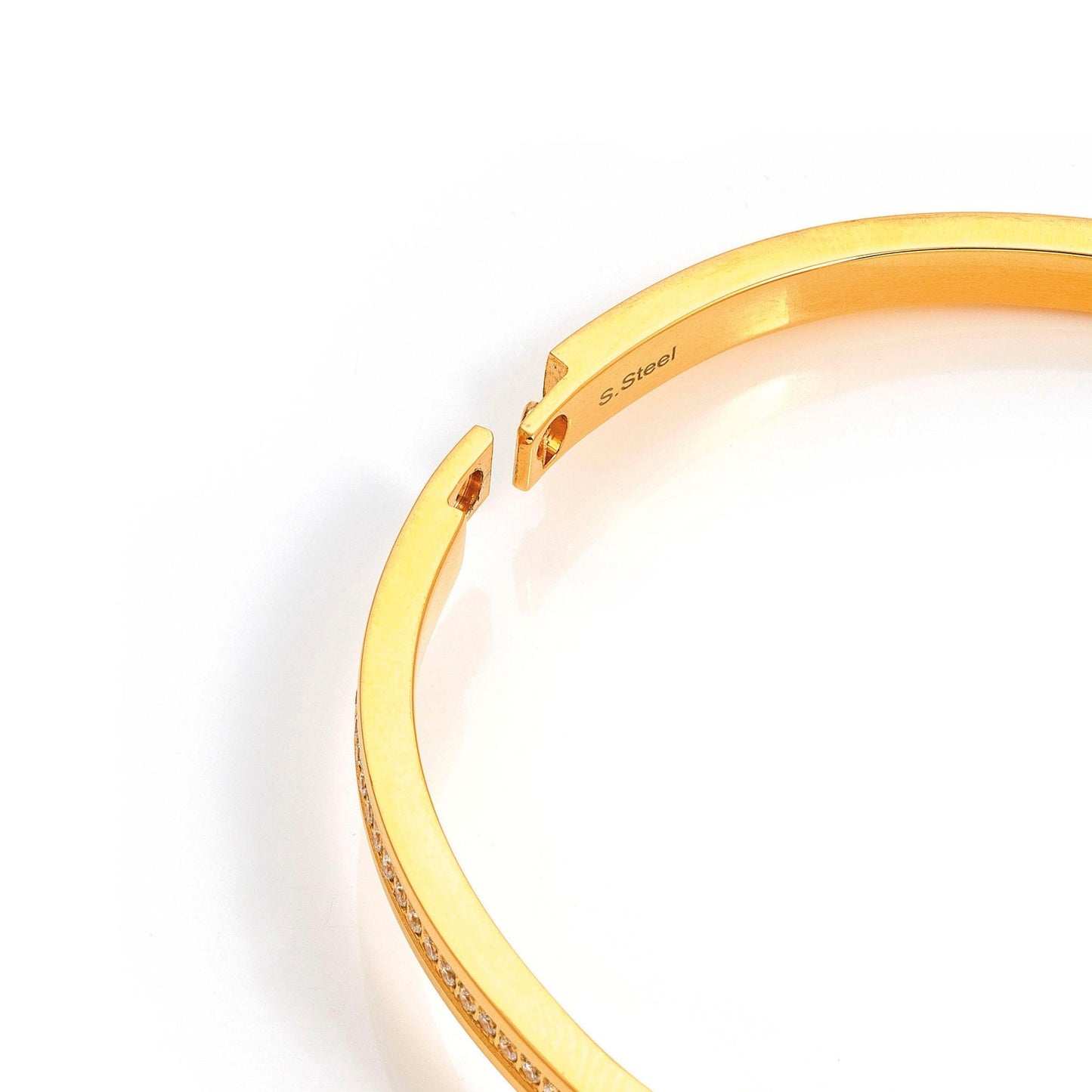 Pretty Bangles 029507/012 Thick Gold With White CZ - Jamies Jewellers