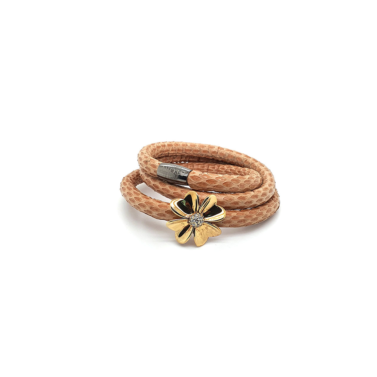 Sand Snakeskin Leather 57cm 3 Wrap Bracelet