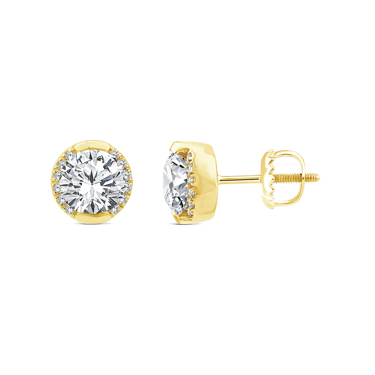 9k Yellow Gold 2.10ct Round Lab Grown Diamond Semi Halo Earrings