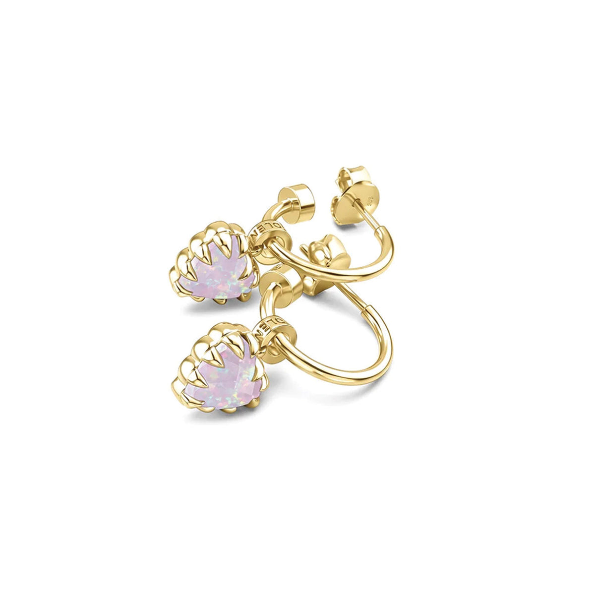 Love Claw Anchor Earrings - Pink Bello Opal - 18K Gold Plated