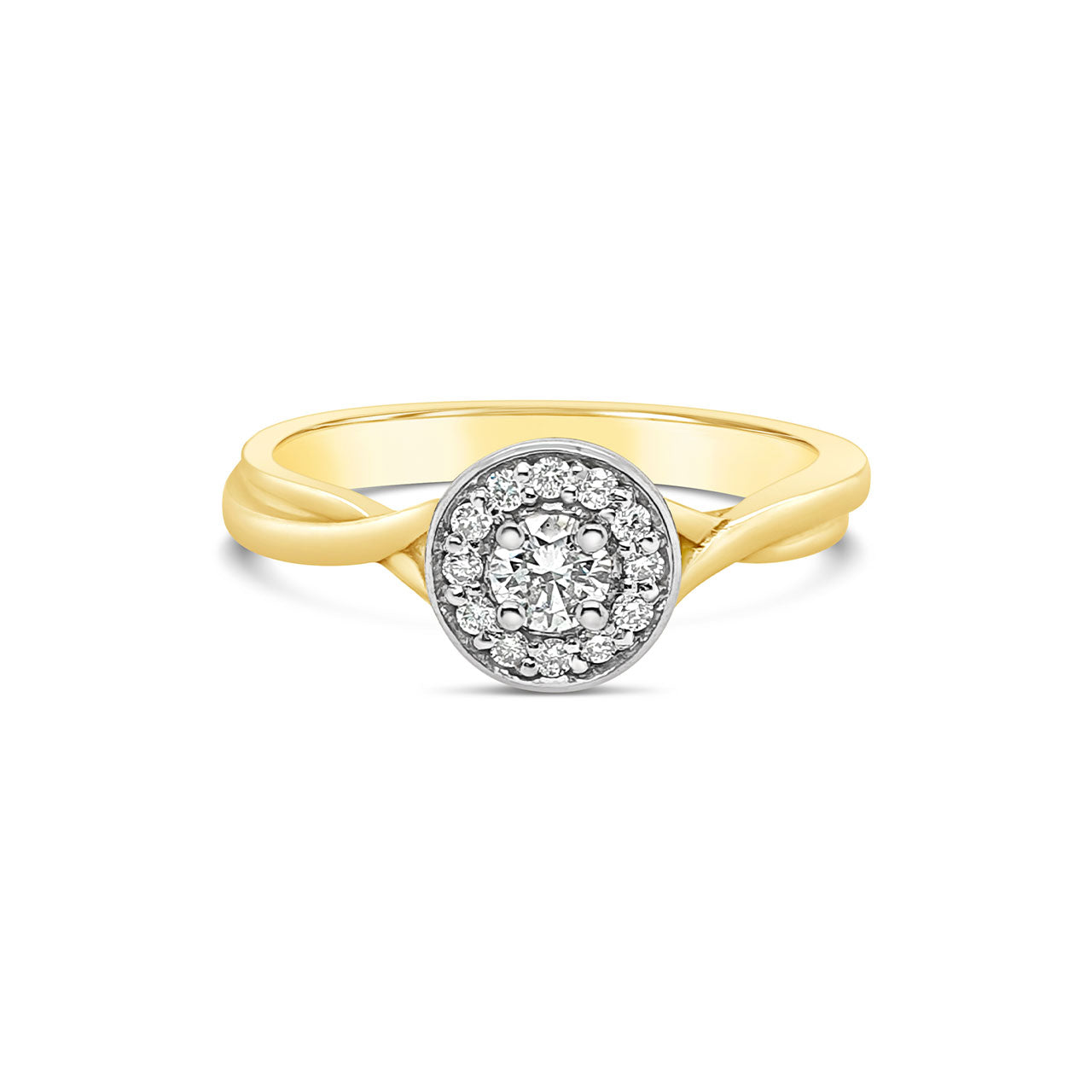 9k Yellow & White Gold Diamond Halo Cluster Ring - Size N