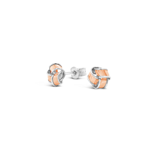 9k Rose Gold & Sterling Silver 3 Fold Knot Stud Earrings