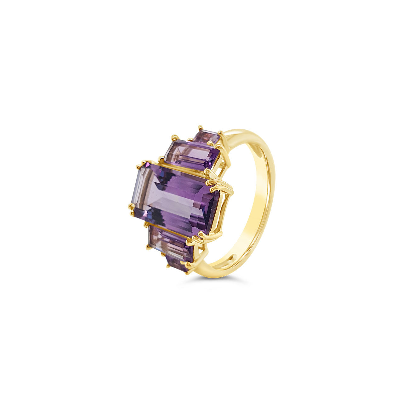 9k Yellow Gold 5 Stone Amethyst Dress Ring
