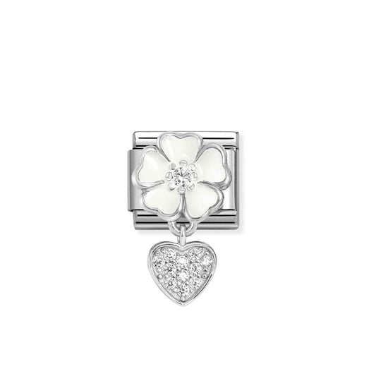 Composable Classic Link 331814/04 White Daisy with Heart Drop CZ In Silver