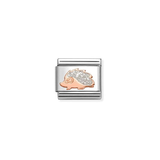 Composable Classic Link 430205/31 Silver Glitter Hedgehog In 9K Rose Gold