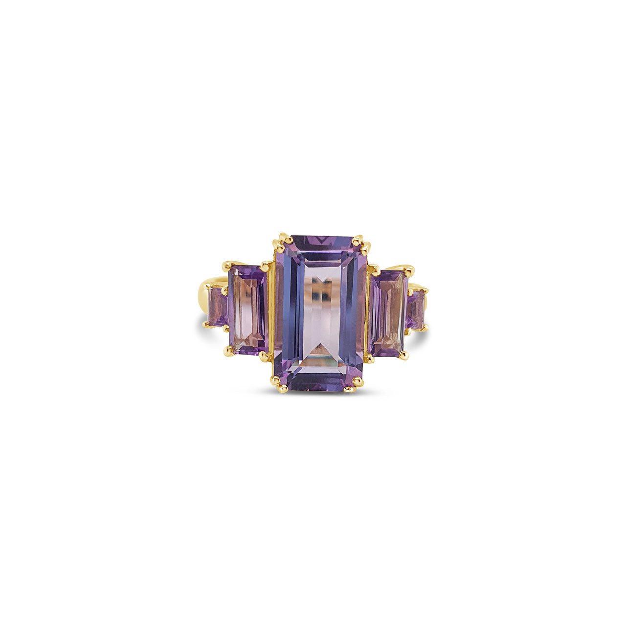 9k Yellow Gold 5 Stone Amethyst Dress Ring