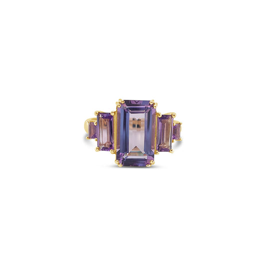 9k Yellow Gold 5 Stone Amethyst Dress Ring