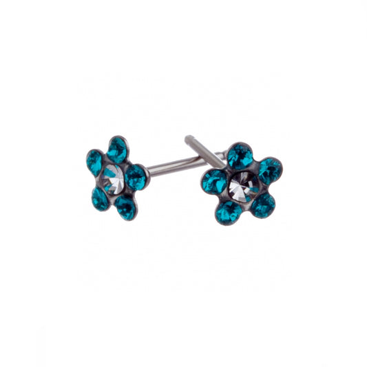 Stainless Steel Blue Crystal Daisy Studs