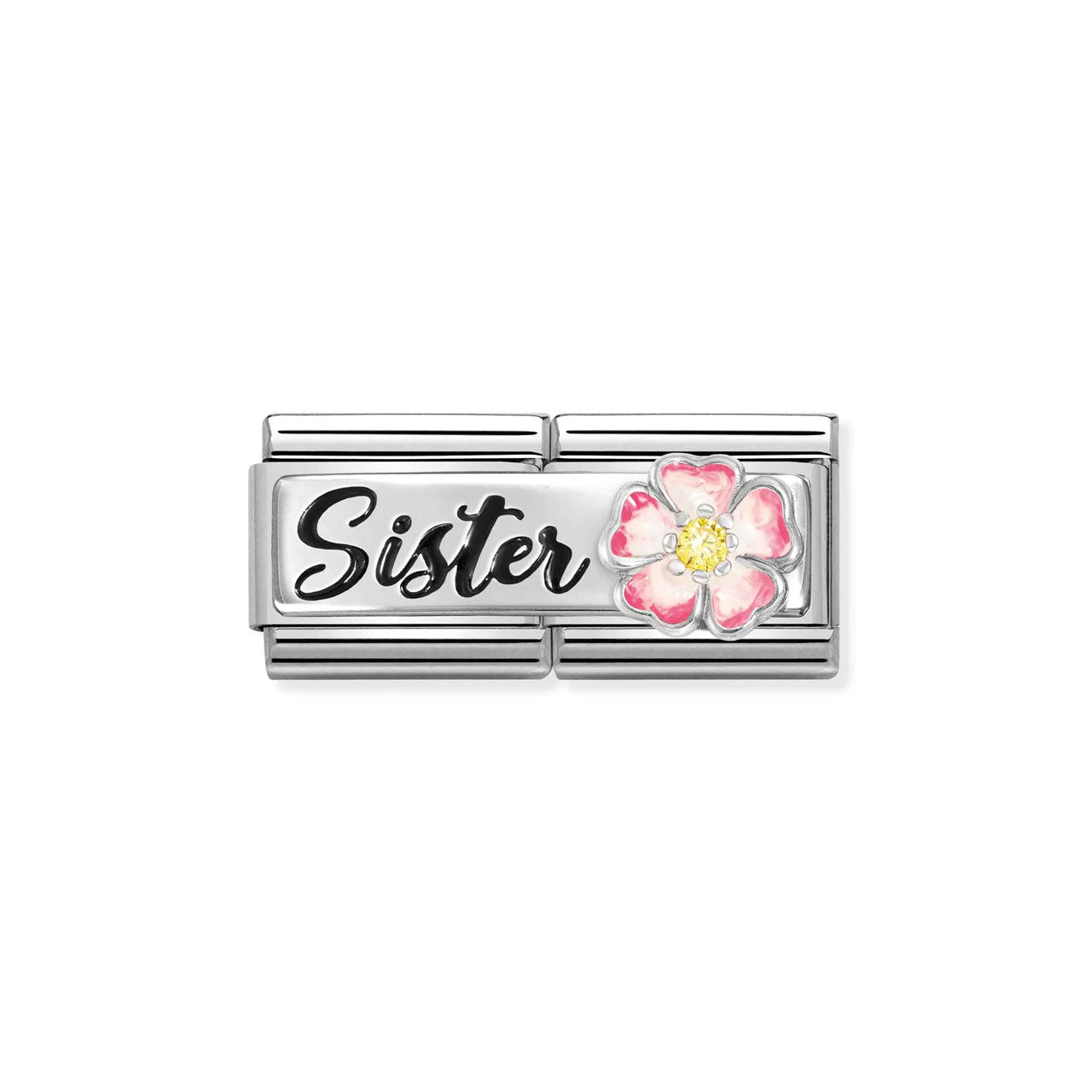 Composable Classic Double Link 330734/15 Sister With Pink Flower In 925 Silver