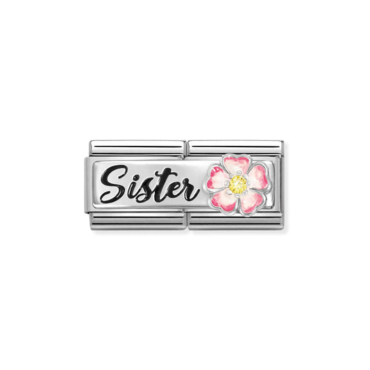 Composable Classic Double Link 330734/15 Sister With Pink Flower In 925 Silver