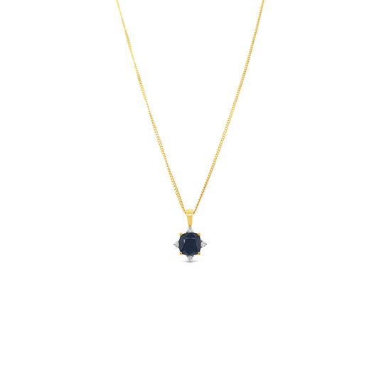 9k Yellow Gold Cushion Cut Sapphire & Diamond Pendant