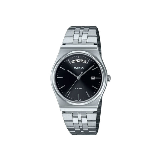 Casio Vintage Day Date Retro Stainless Steel Black Dial Watch - MTPB146D-1A