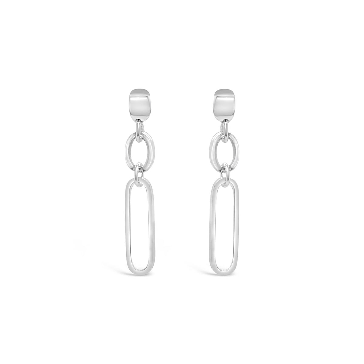 Sterling Silver Long Paper Clip Drop Stud Earrings