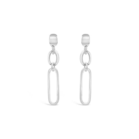 Sterling Silver Long Paper Clip Drop Stud Earrings