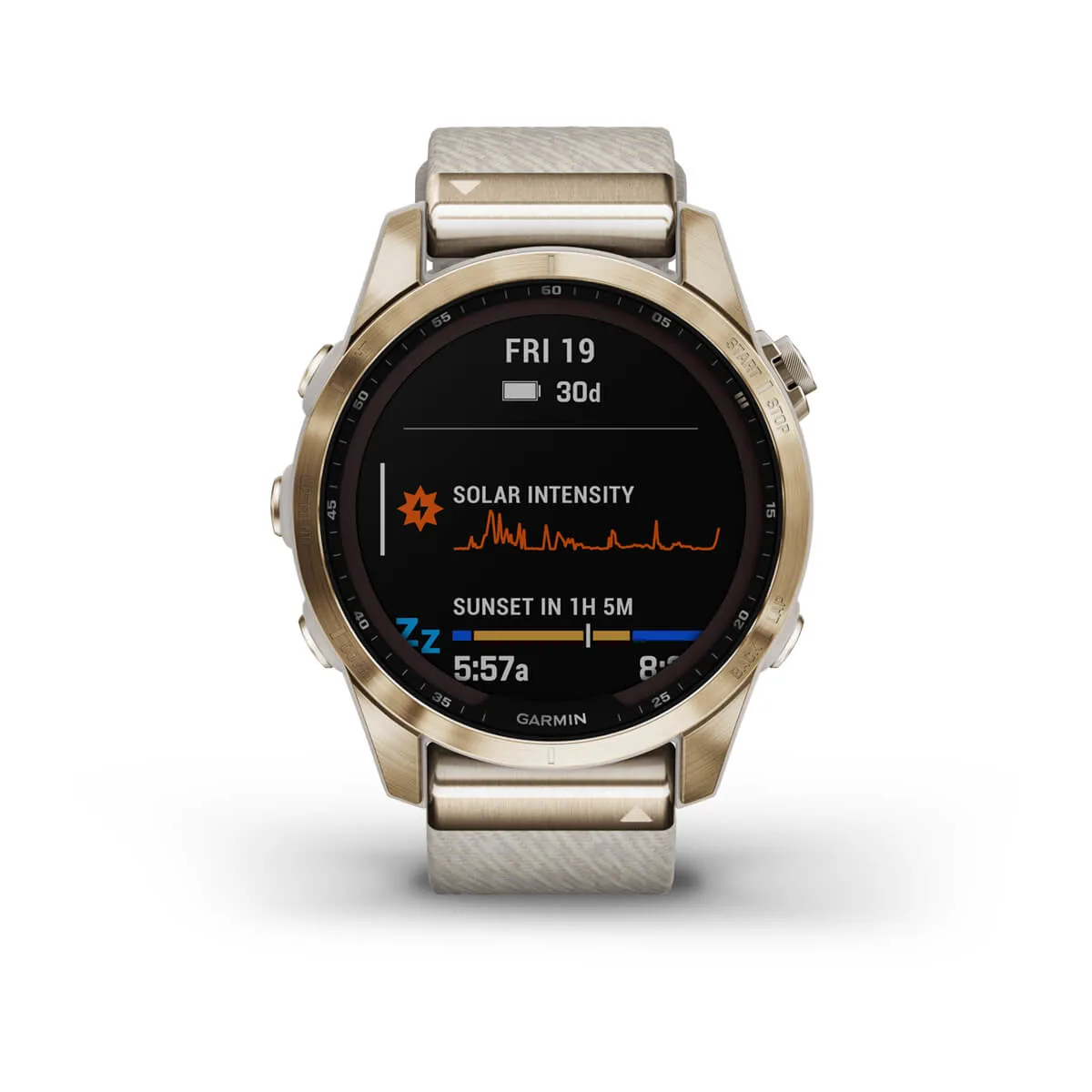 fēnix® 7S – Sapphire Solar Edition - Cream Gold Titanium with Cream Heathered Nylon Band - 010-02539-40