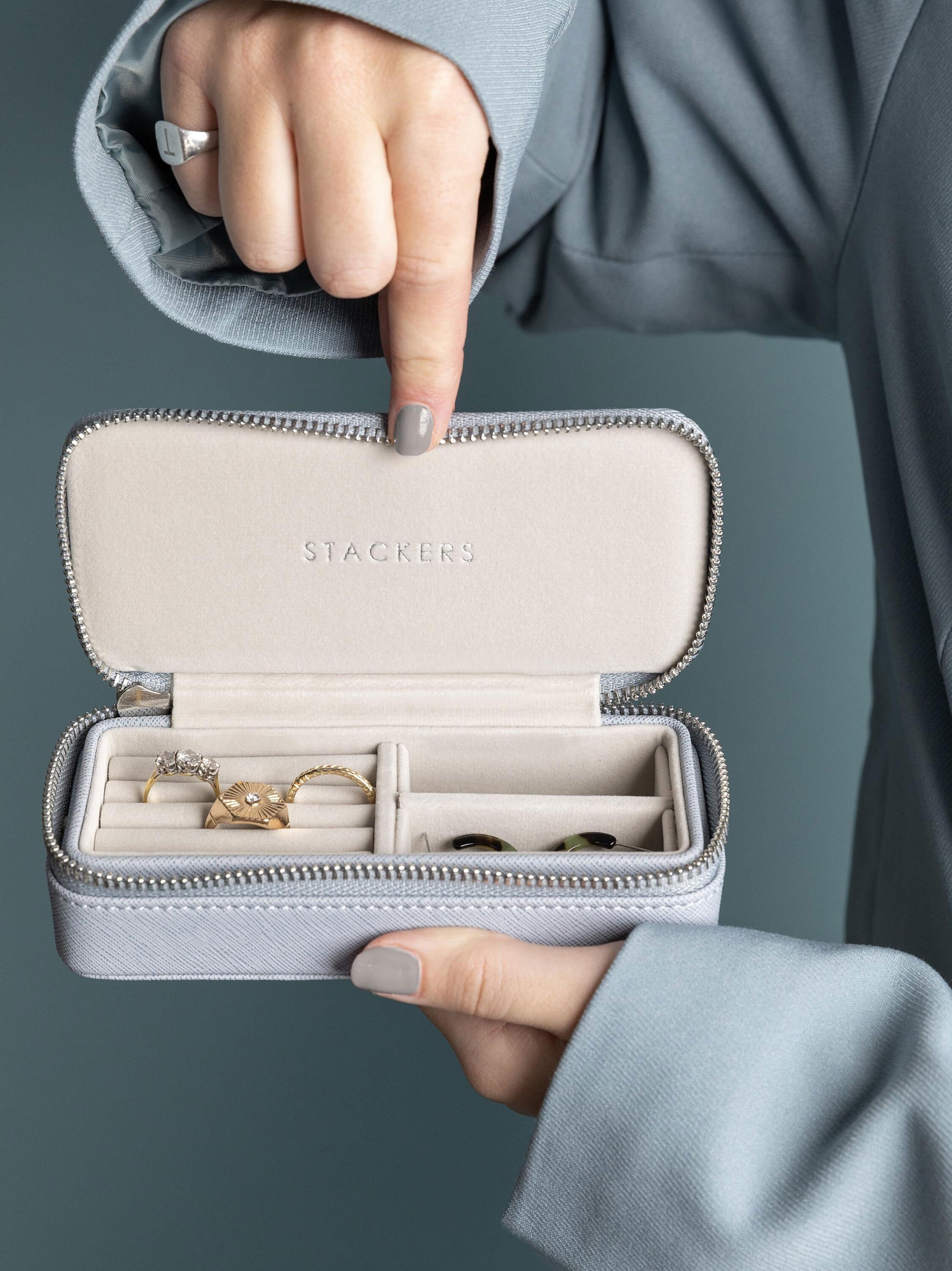 Dusky Blue Medium Travel Jewellery Box