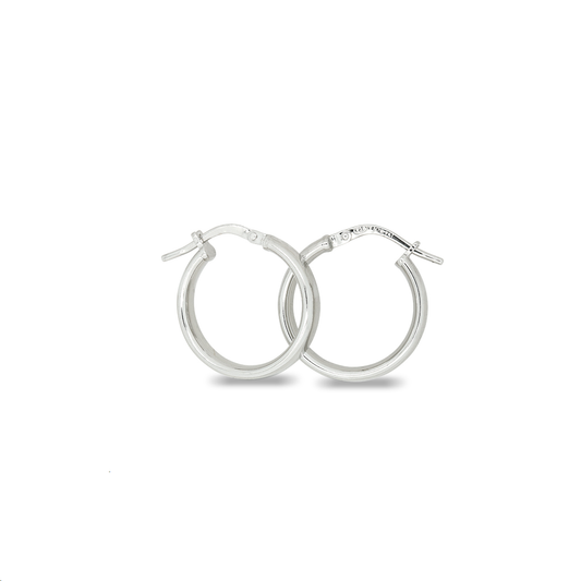 9k White Gold & Silver Bonded Small Round Hoop Earrings
