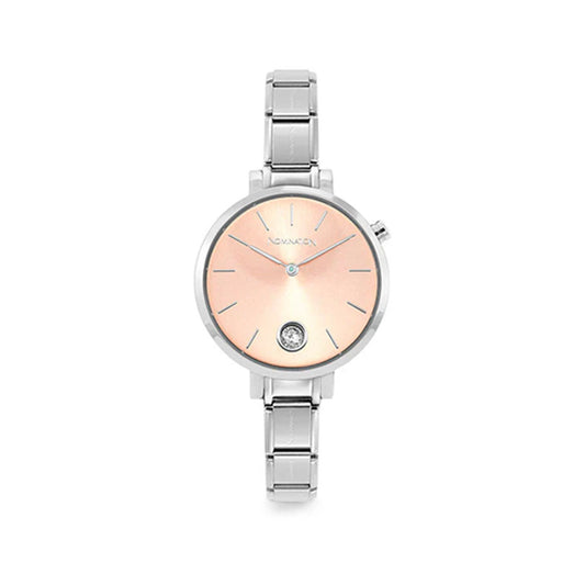 Watch 076033/027 Stainless Steel & Round Sunray Pink Dial With CZ