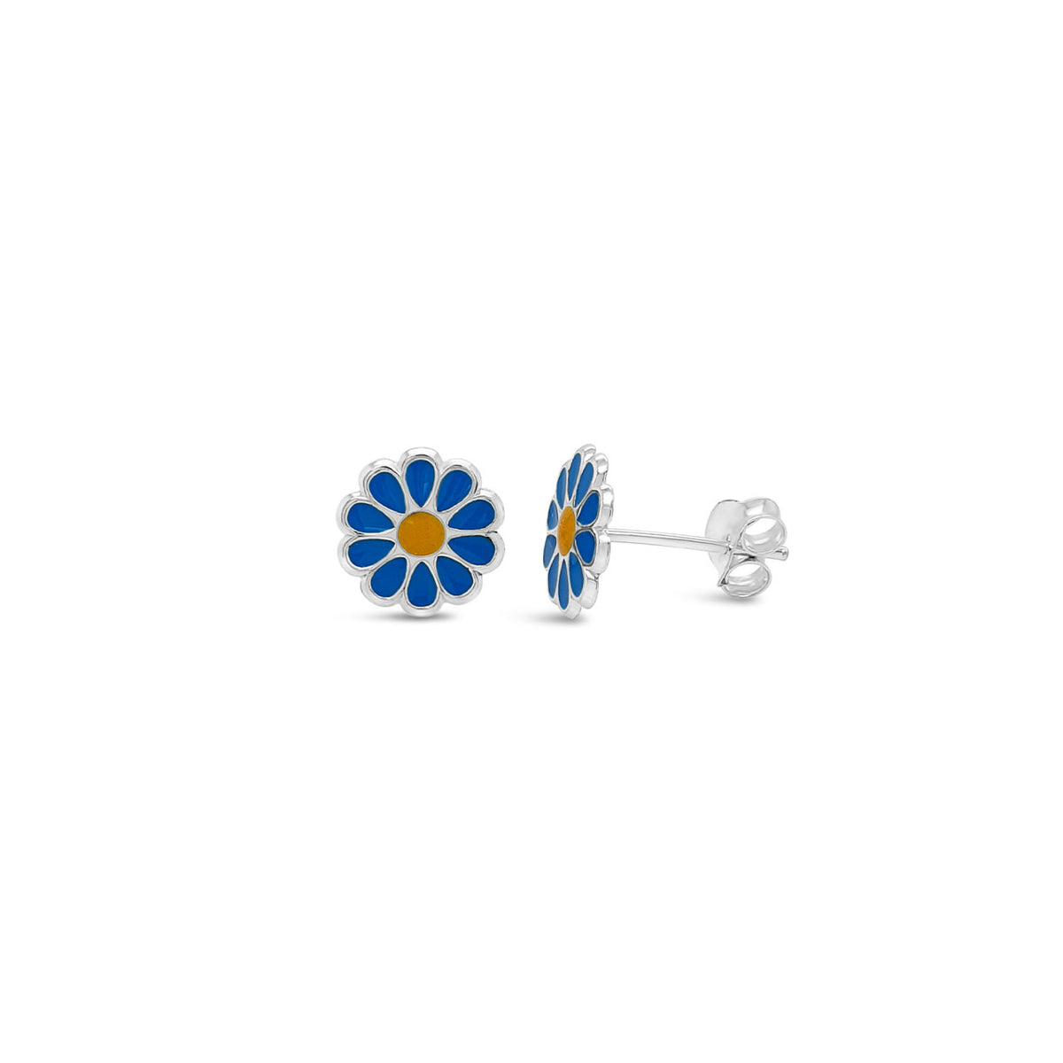 Sterling Silver Blue Enamelled Sunflower Stud Earirngs