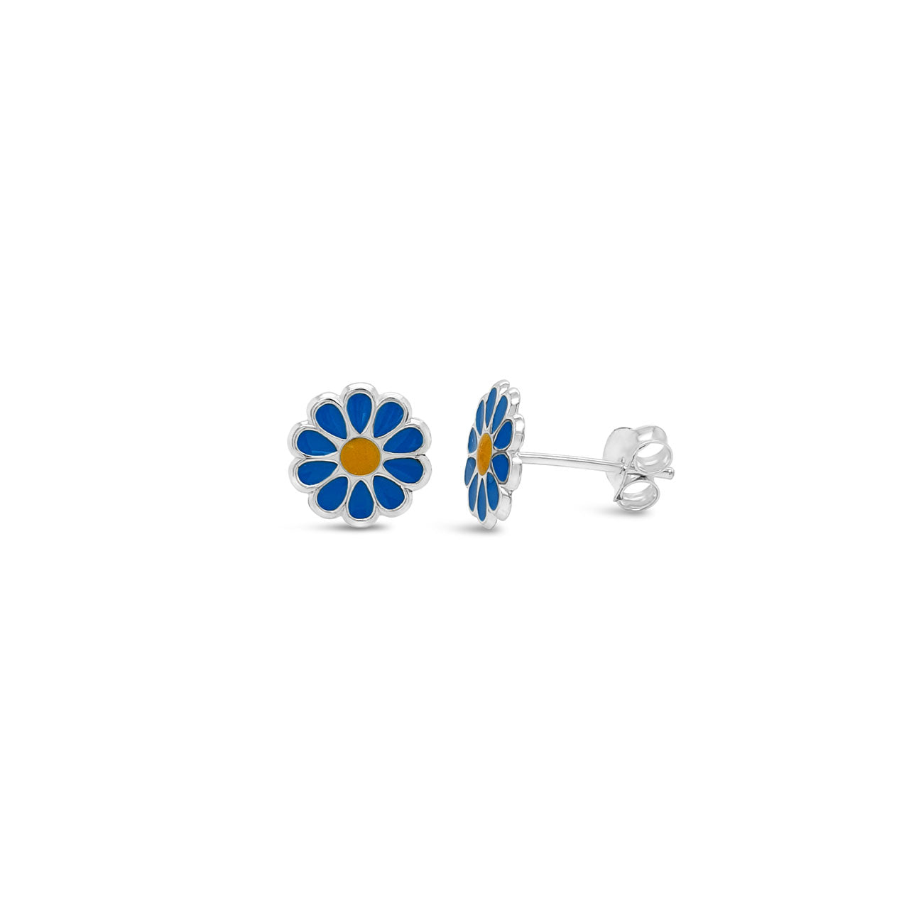 Sterling Silver Blue Enamelled Sunflower Stud Earirngs
