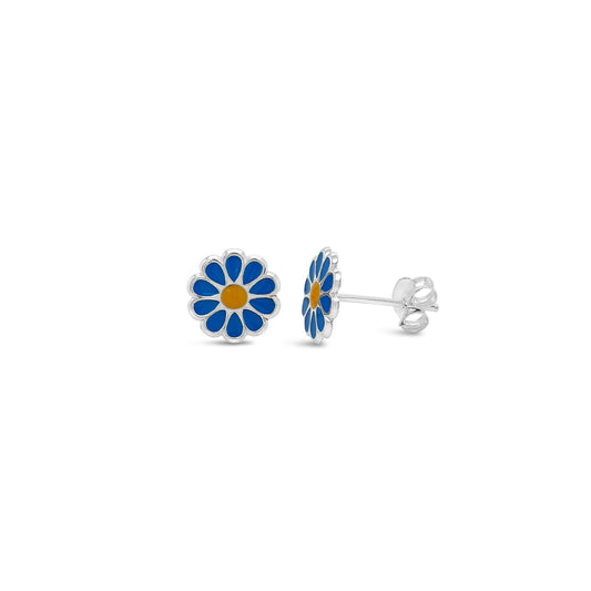 Sterling Silver Blue Enamelled Sunflower Stud Earirngs