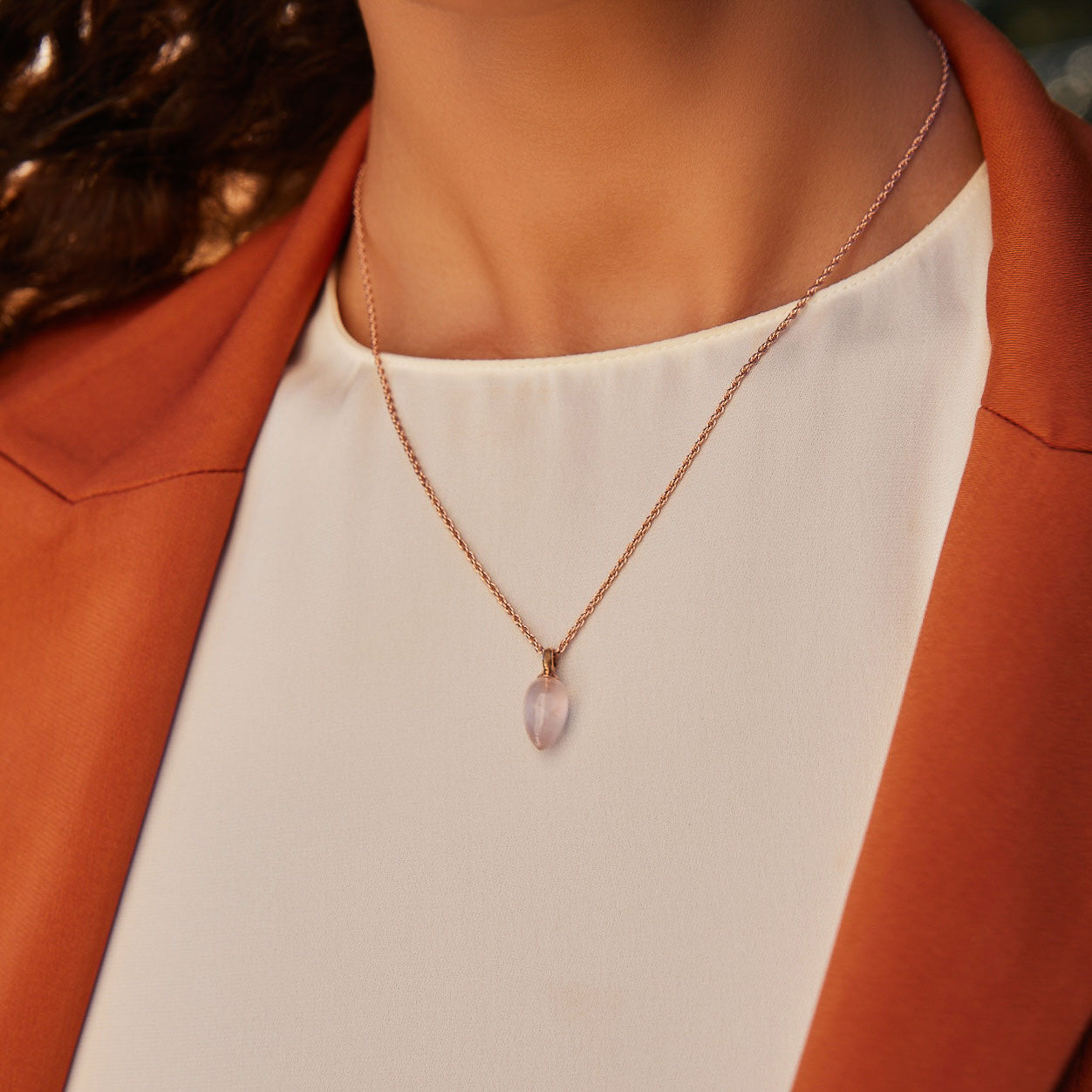Dew Drop Rose Quartz Necklace - Rose Gold Plated