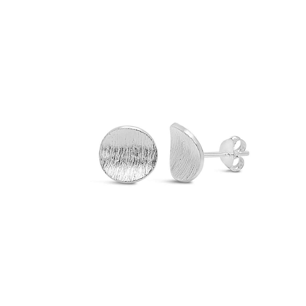 Sterling Silver Concave Brushed Round Stud Earrings