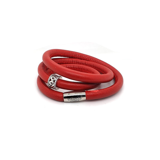 Red Leather 54cm Triple Wrap with Story Forever Ring Charm Bracelet
