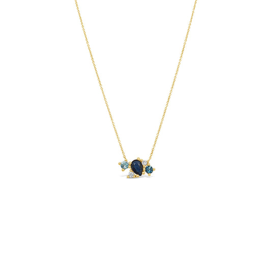 9k Yellow Gold Sapphire, Blue Topaz & Diamond Pendant